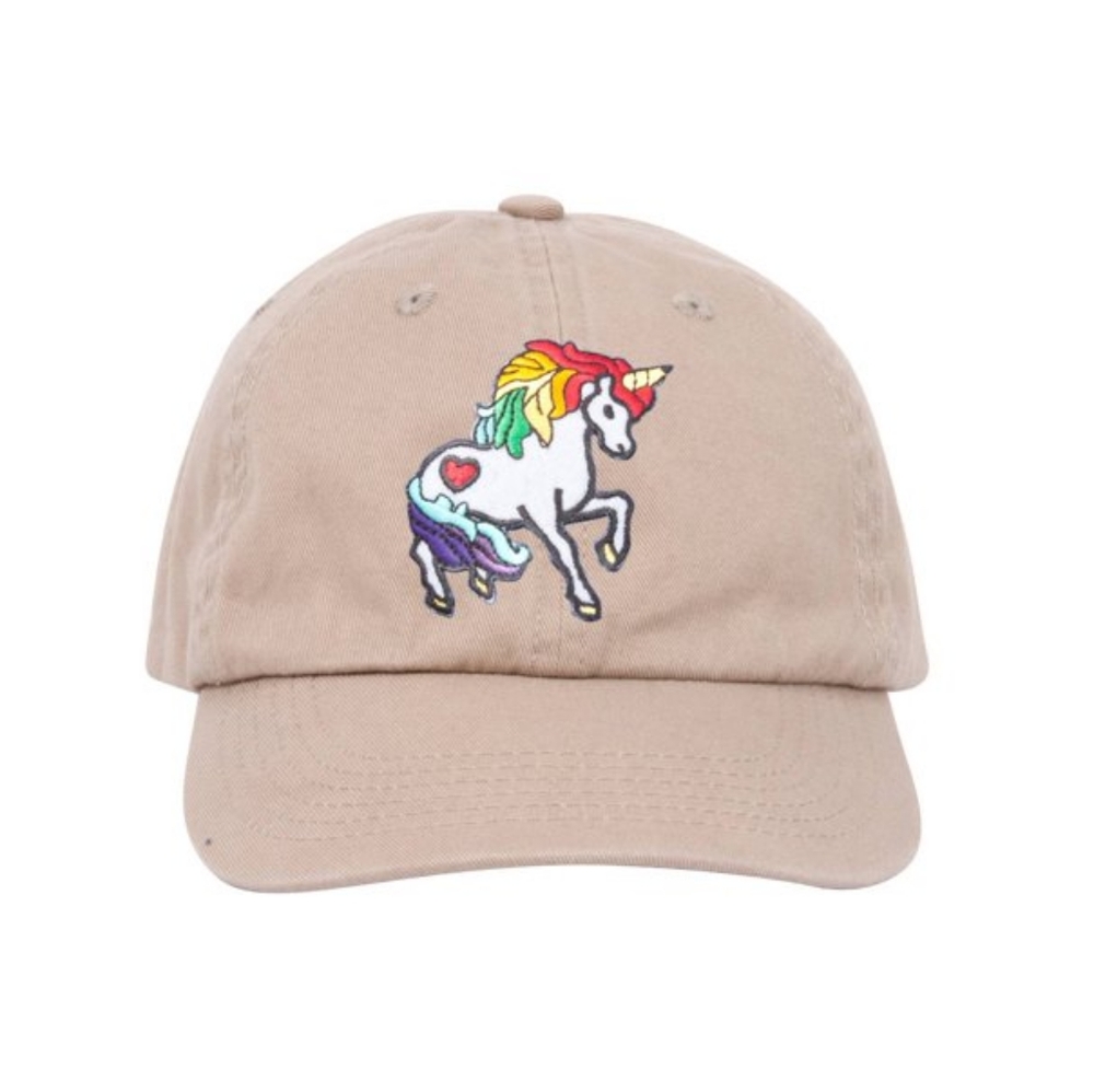 Unicorn Youth Sized Adjustable Baseball Hat, Khaki